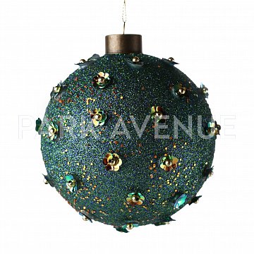 Елочная игрушка "Шар в цветах, в блестках"